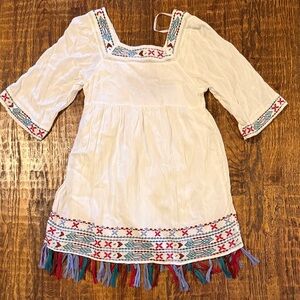 Romeo & Juliet Couture Embroidered Boho Dress Tassel Hem Open Back Size M Hippy
